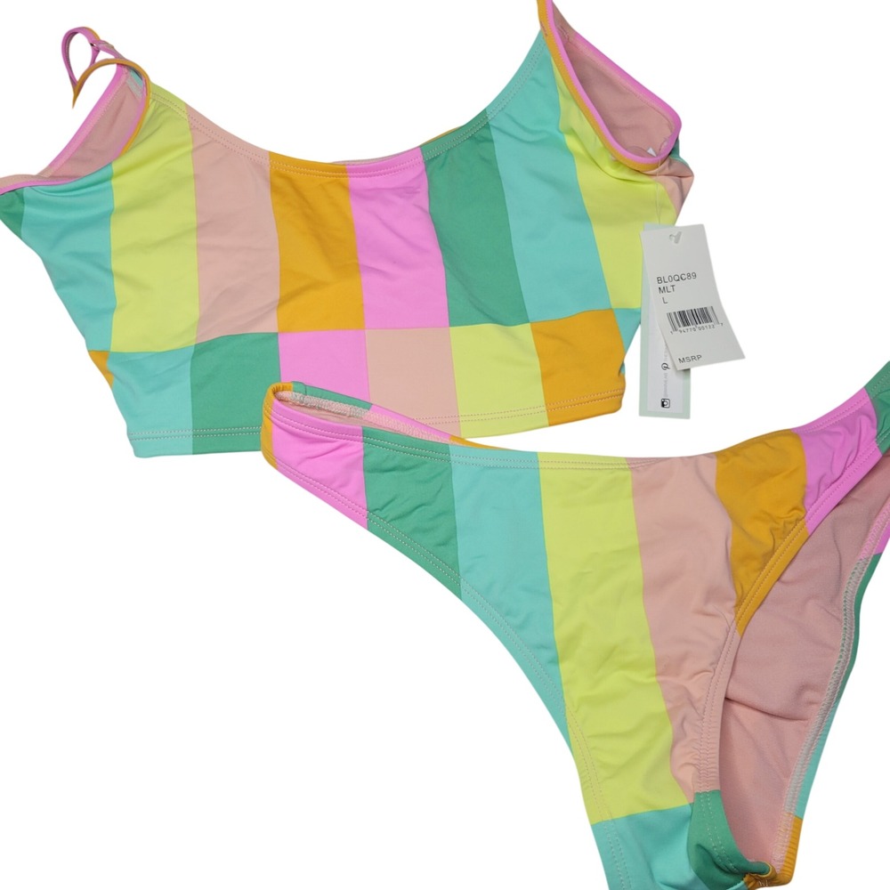 NEW The Bikini Lab Colorblock Stripe Bikini Set Top L Bottom XL BL0QC89 BL0QC92